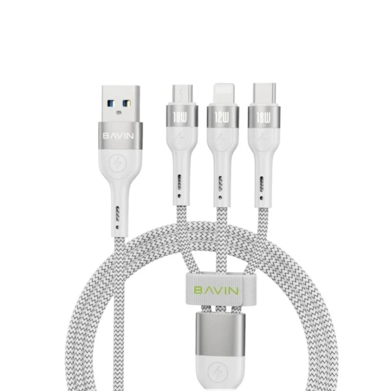 کابل شارژ USB به USB-C / microUSB / لایتنینگ باوین مدل Cb-236-3IN1 طول 1 متر